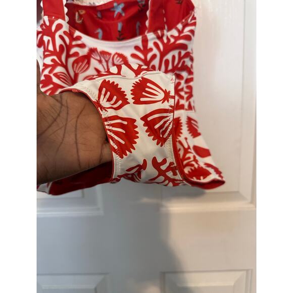 Jessie Zhao One-Piece Swimsuit Womens S Red Coral Tie Strap Reversible Swimwear - Picture 4 of 8